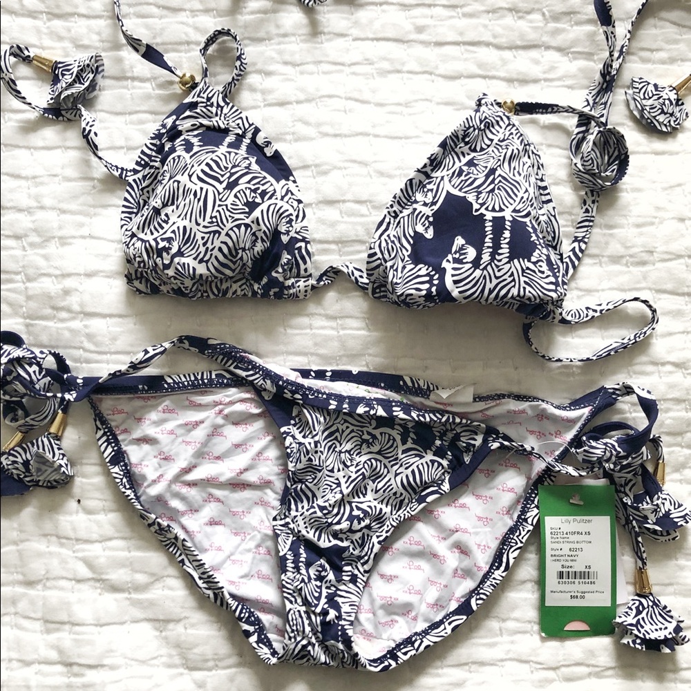 Lilly Pulitzer Navy Zebra Bikini, XS, NWT